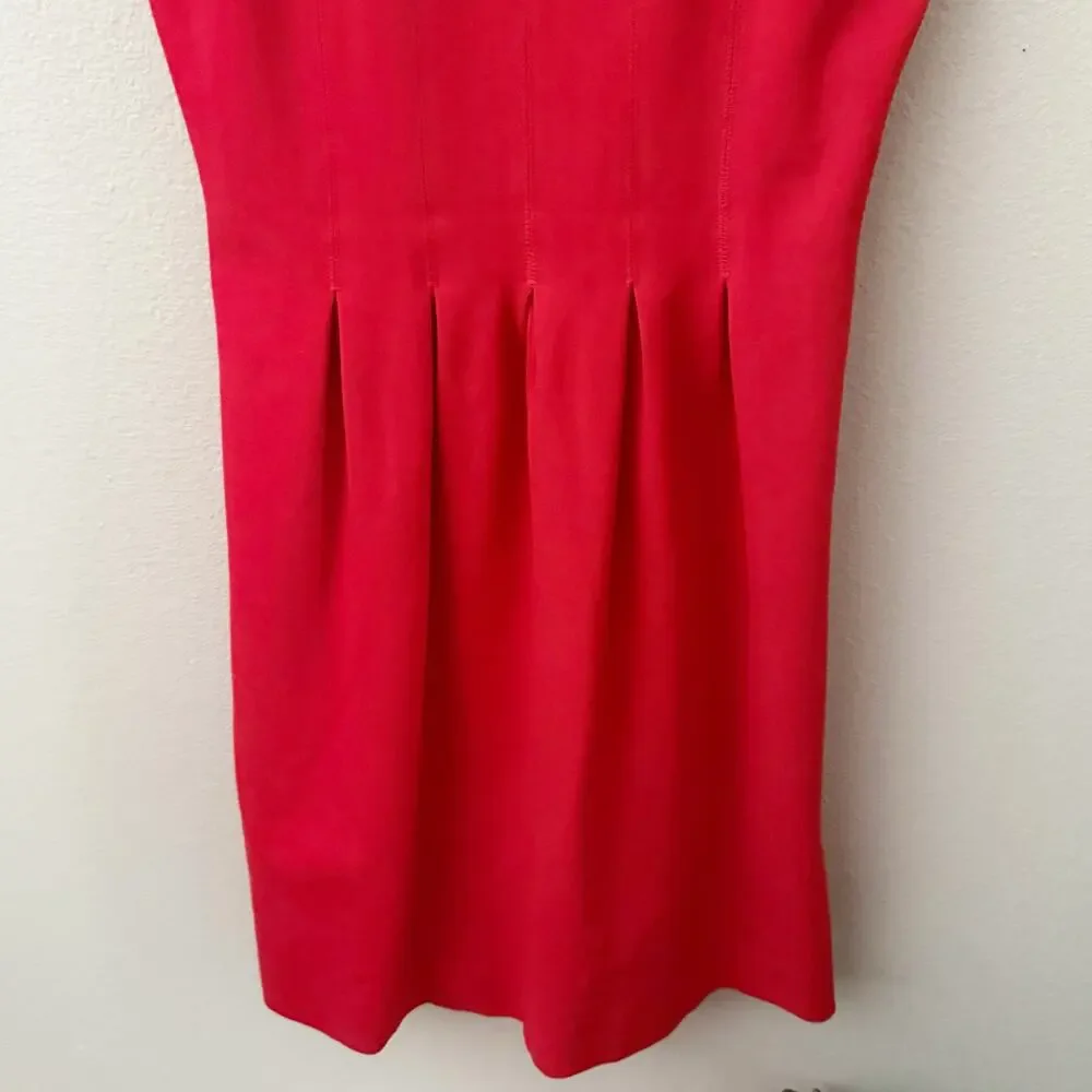 J. CREW | Red Stretch Pleated A-line Dress Exposed Back Ponte Zipper Pockets | 4
